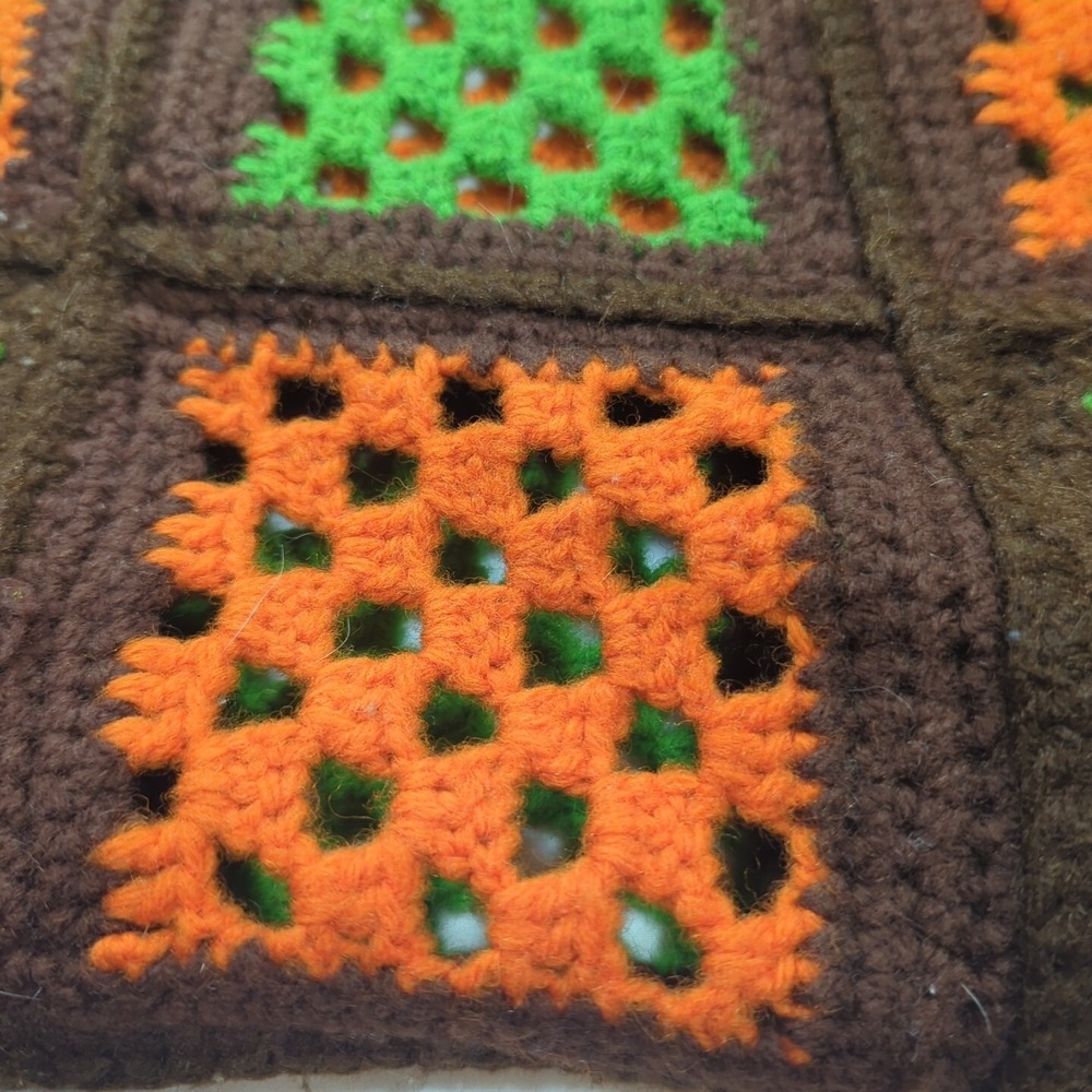 Vintage Handmade Crochet Brown GRANNY SQUARES Afghan Coverlet Throw Blanket‎ - Picture 3 of 6